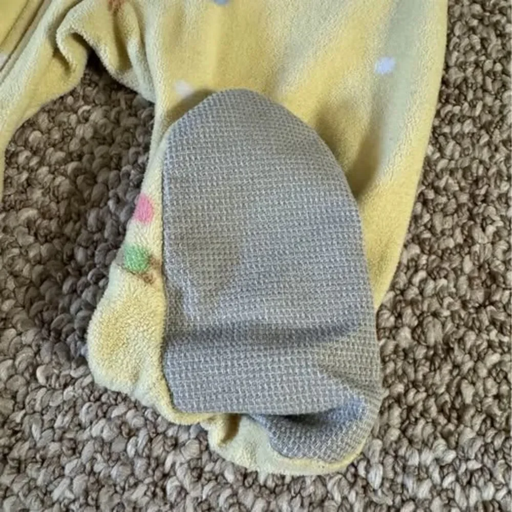 Vintage Carters Kids Fleece Footed Sleeper Yellow Teddy Bear Print 12M